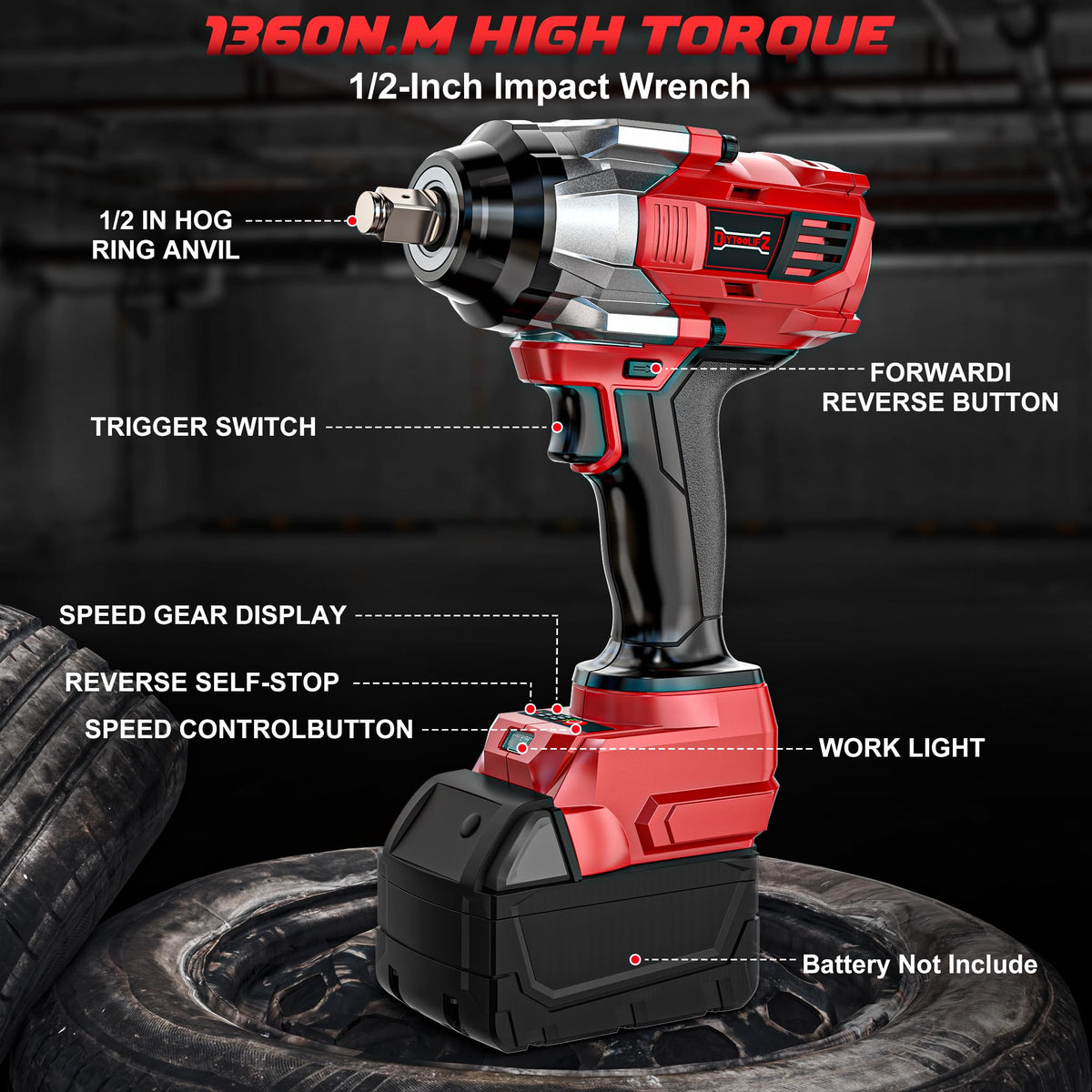 DIYtoolifz impact wrench on car wheel for tire changes.