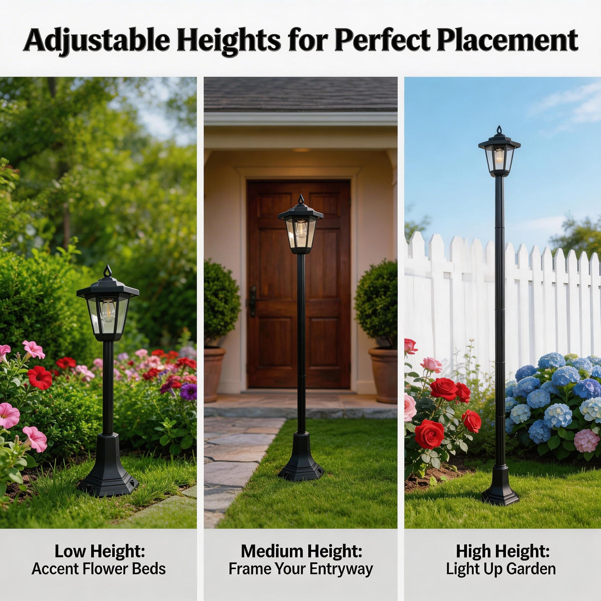 DJGIFI solar lamp post lights pathways with warm ambience for safe night walking.