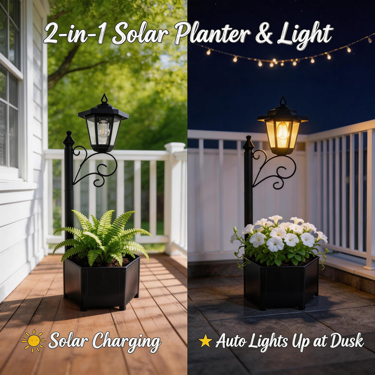 DJGIFI outdoor solar lamp post IP44 waterproof for year-round patio use.