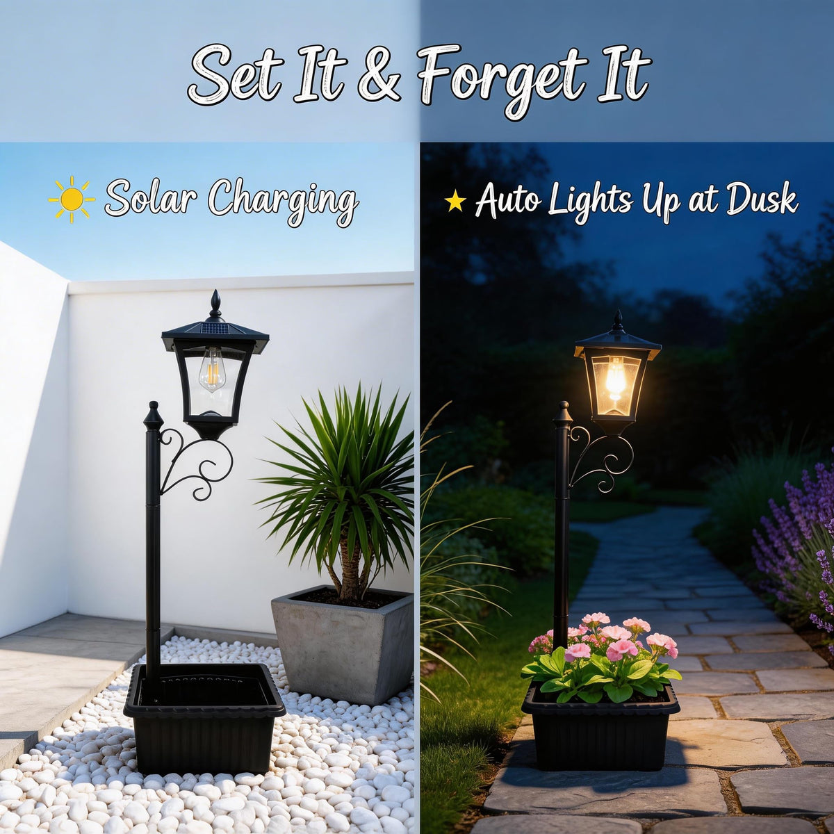 DJGIFI outdoor solar lamp post waterproof design for year-round use.