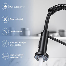 DJS high-arc swivel spout provides full sink coverage for large tasks.