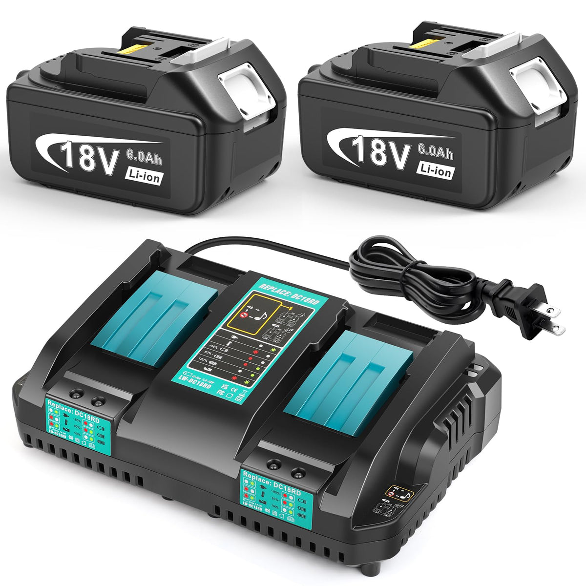 Djsanu 18V 6000mAh battery pack powering Makita tools for longer use