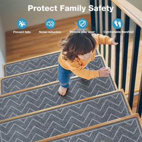 DK177 stair treads with adhesive backing gripping wood and tile stairs securely