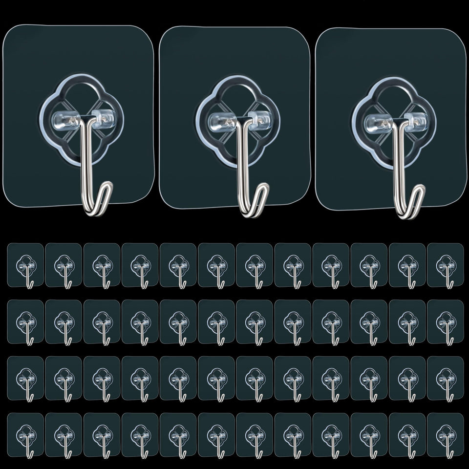 DKHDBD adhesive wall hook, transparent 50-pack, ideal for invisible closet organization