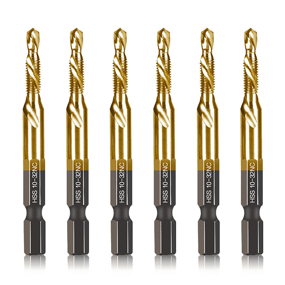 DKIBBITH 6-piece titanium drill tap set neatly stored in a case for quick access