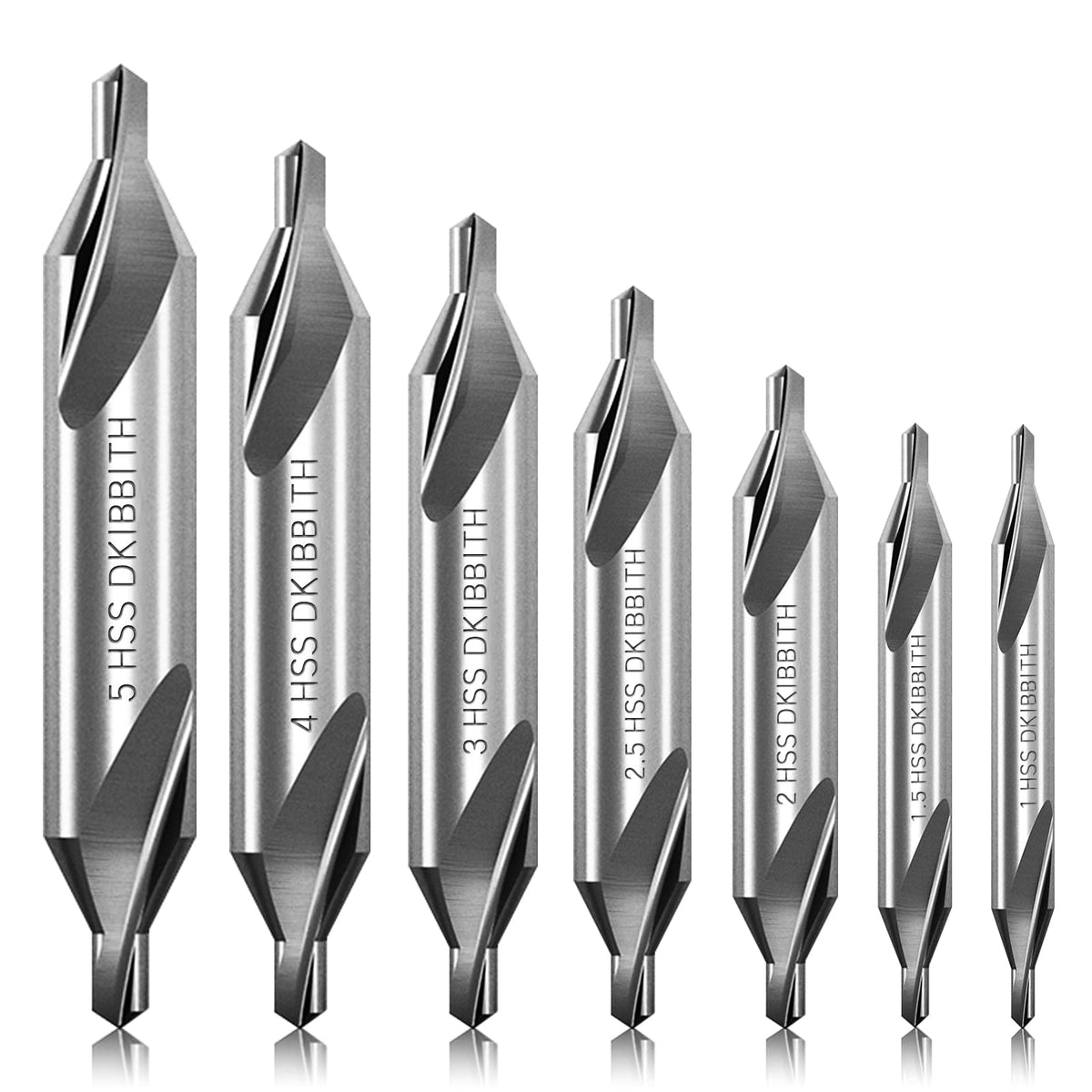 DKIBBITH 7-piece center drill bits set package for metalworking and precision starts.