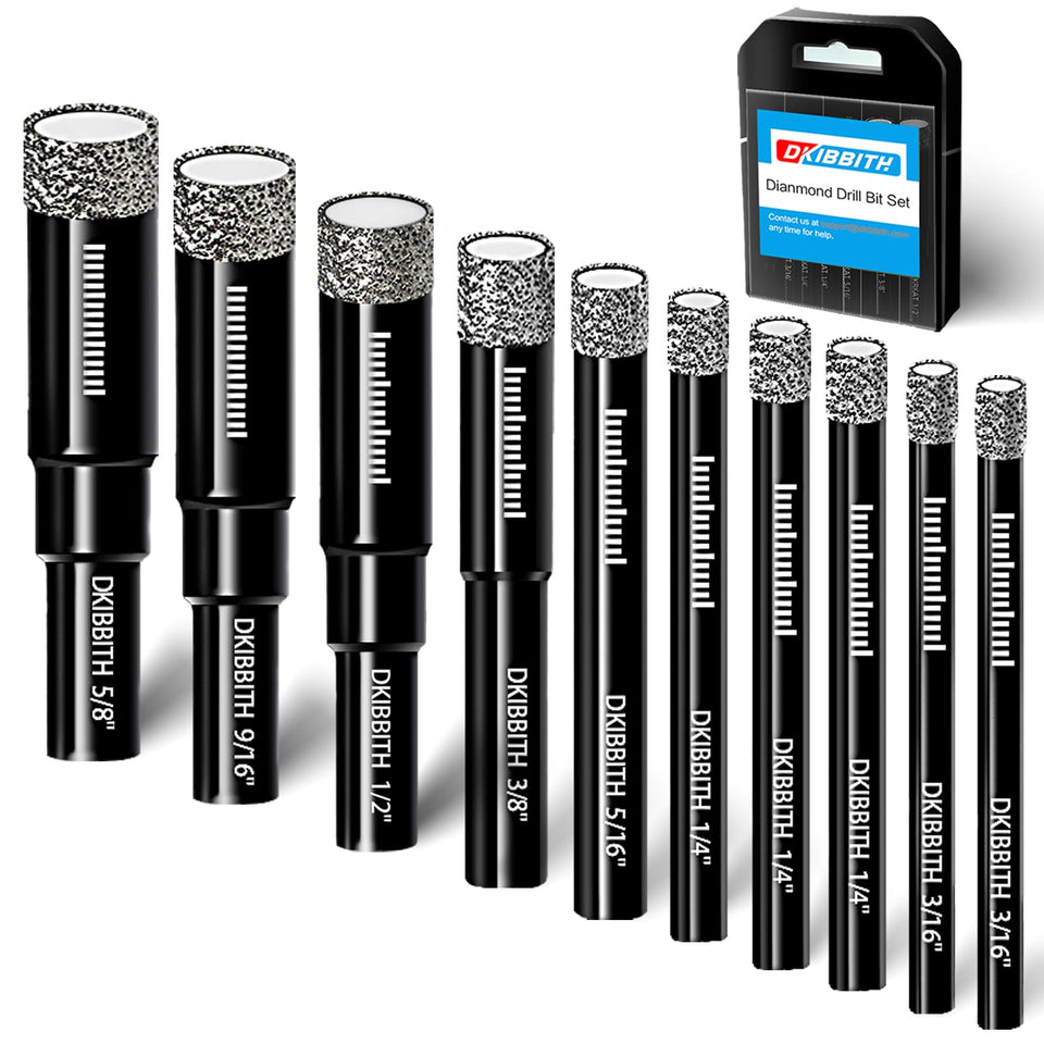 DKIBBITH dry diamond core drill bits set in packaging, ideal for tile renovation projects.