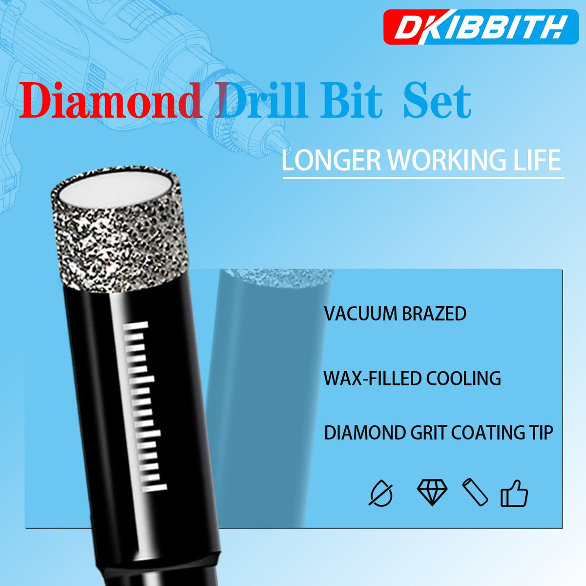 DKIBBITH dry diamond drill bit 1-4 round shank for porcelain drilling.
