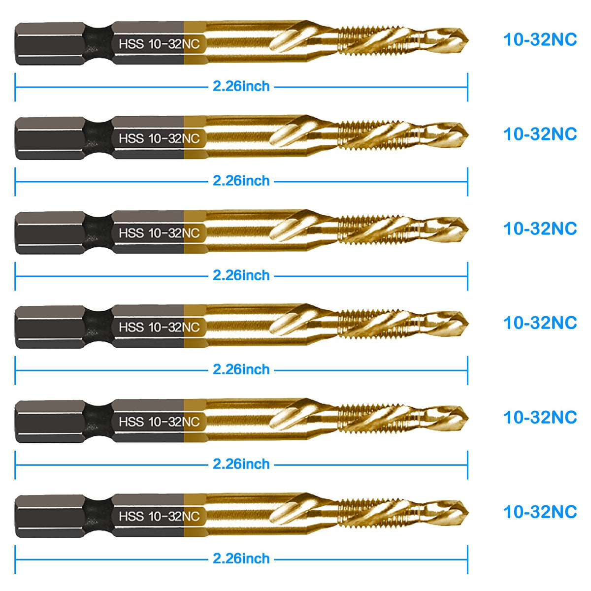 Close-up of DKIBBITH taps with engraved SAE sizes for fast size choice