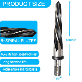 DKIBBITH M2 HSS reamer with five flutes for debris removal