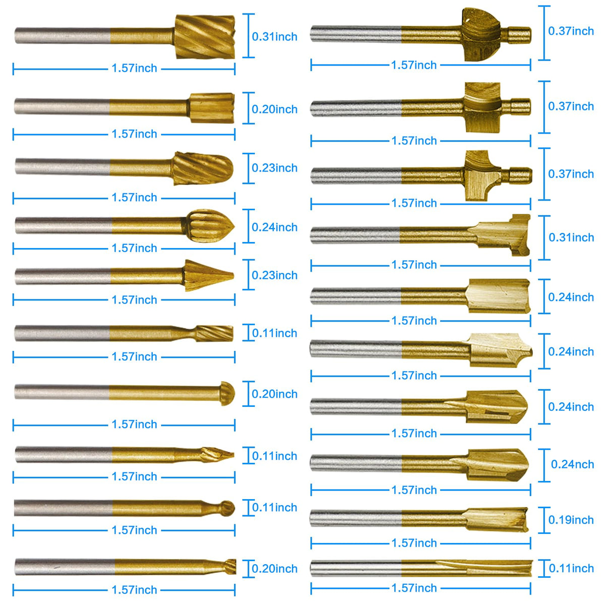 DKIBBITH router bits 20-piece set stored in organized trays for easy access.
