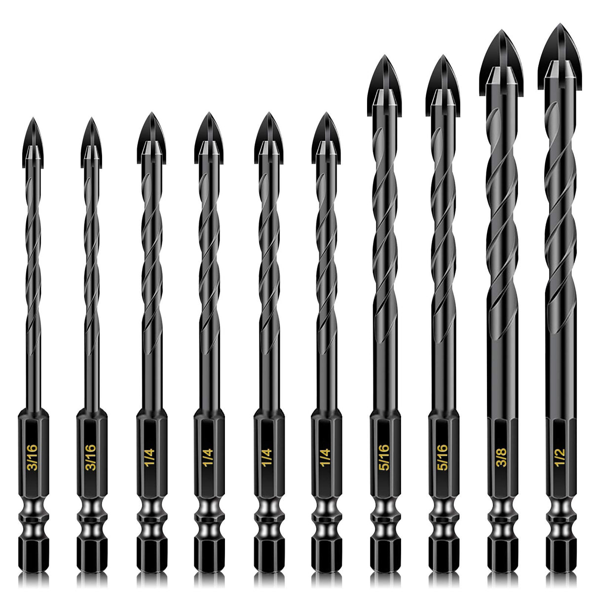 Sizes range from 3/16 to 1/2 inch for large hole needs.