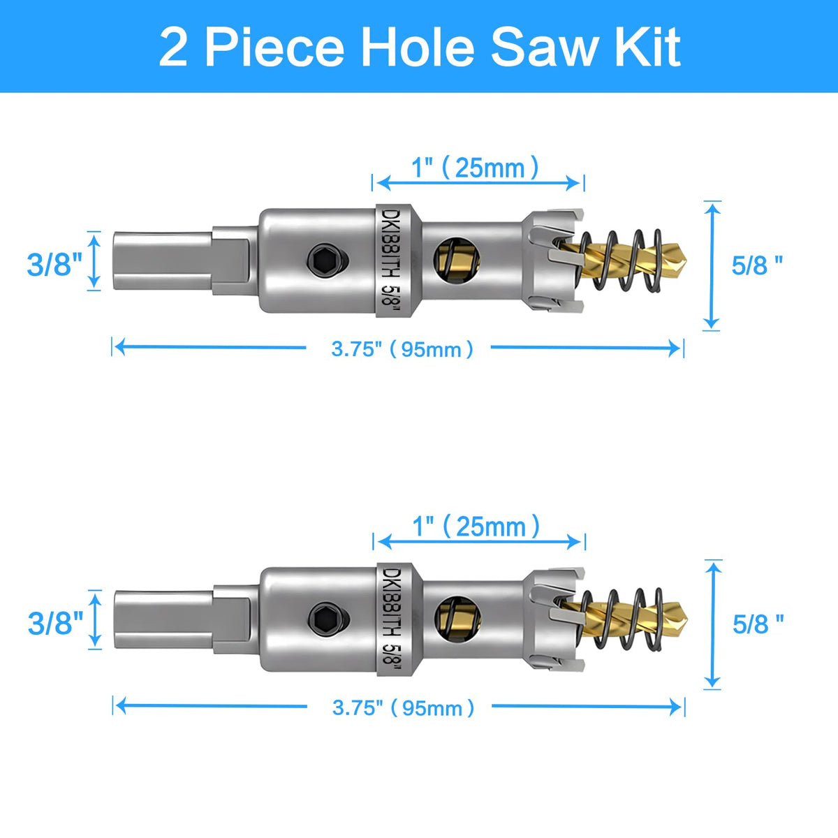 DKIBBITH hole saw with titanium-plated pilot bit for precise starts