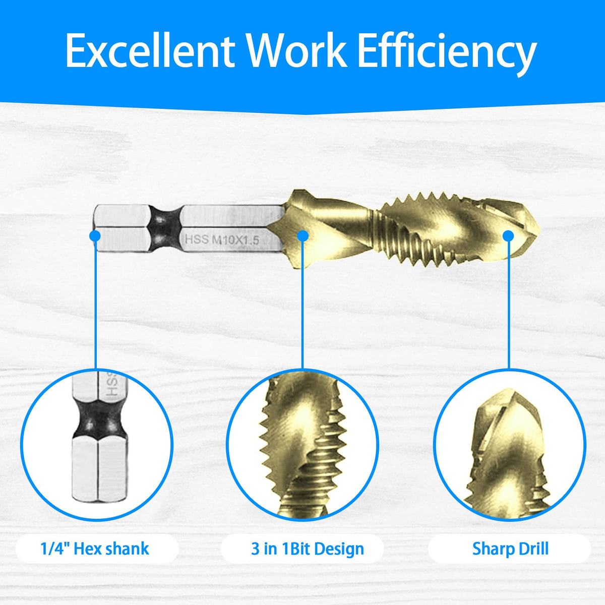 DKIBBITH titanium-coated bits for durability and rust resistance.