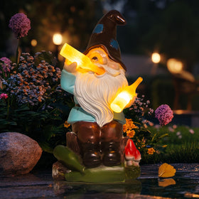 DKJOCKY Gnome garden statue with solar light provides warm ambience outdoors.