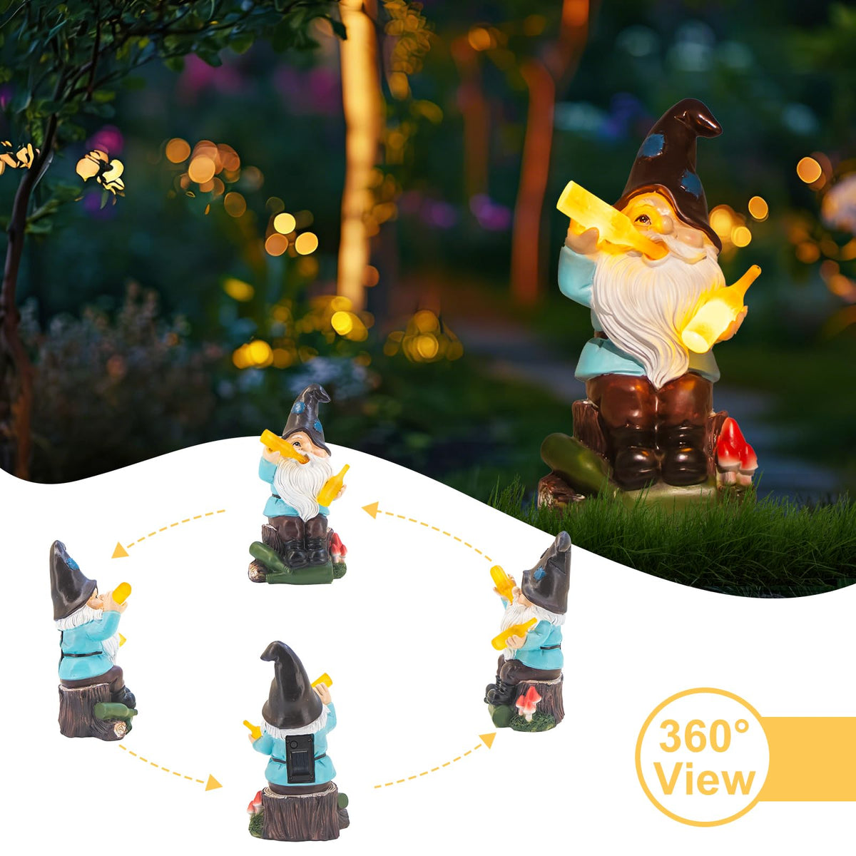 DKJOCKY Gnome solar panel close-up demonstrates energy-efficient lighting.