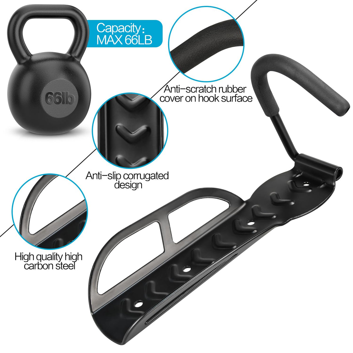 DkOvn anti-scratch rubber hook protects tires during storage.