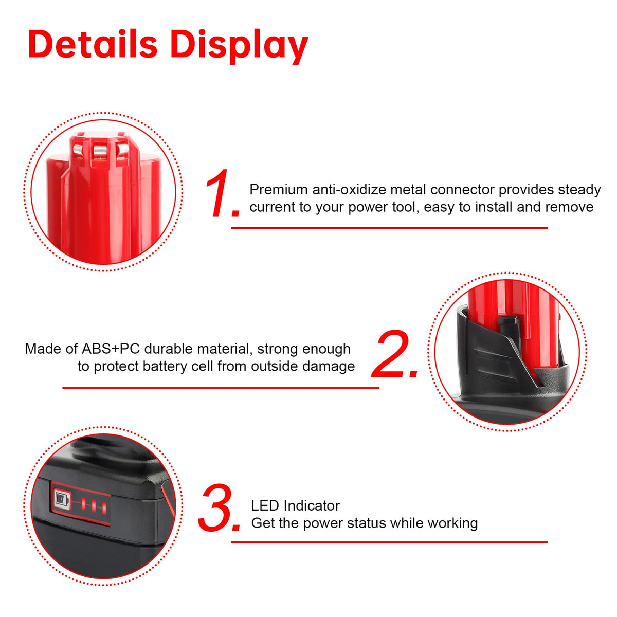 DKSIDKN battery with LED indicator showing charge level at a glance