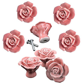 DLD pink rose ceramic knob close-up with delicate floral design for furniture upgrade