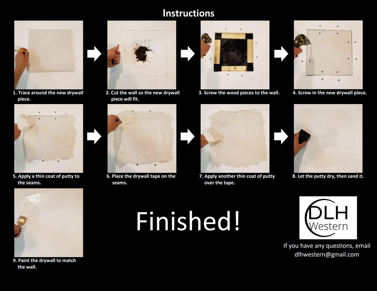 Dlh Western drywall repair kit contents laid out for quick drywall repair.
