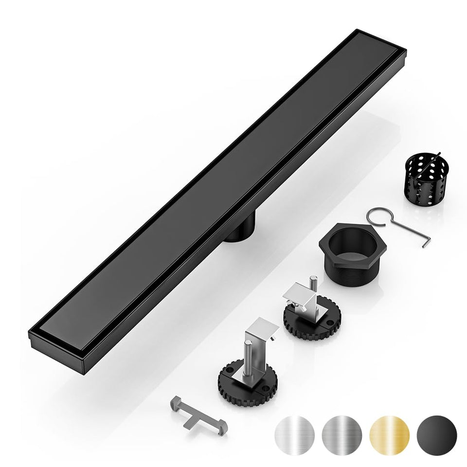 DLONE linear shower drain in matte black with durable, modern finish for bathrooms.