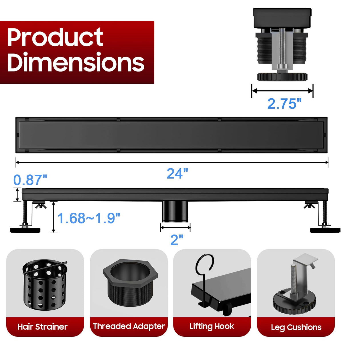 2-inch outlet supports steady drainage in showers and baths.