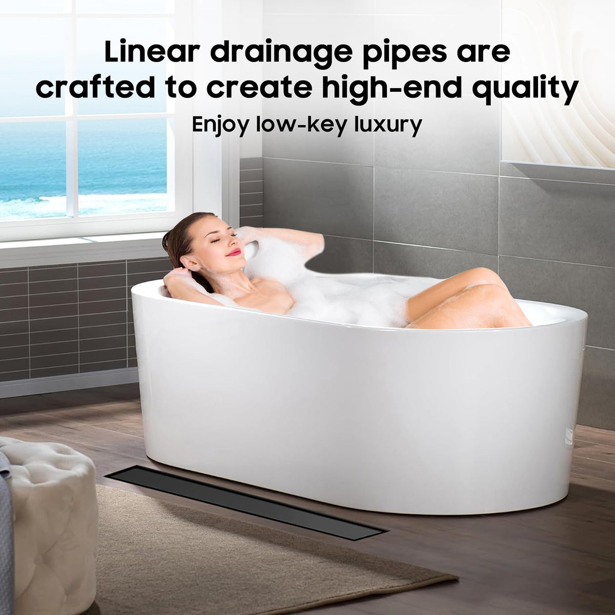 DLONE 24-inch drain with tile insert panel for seamless floor transitions.