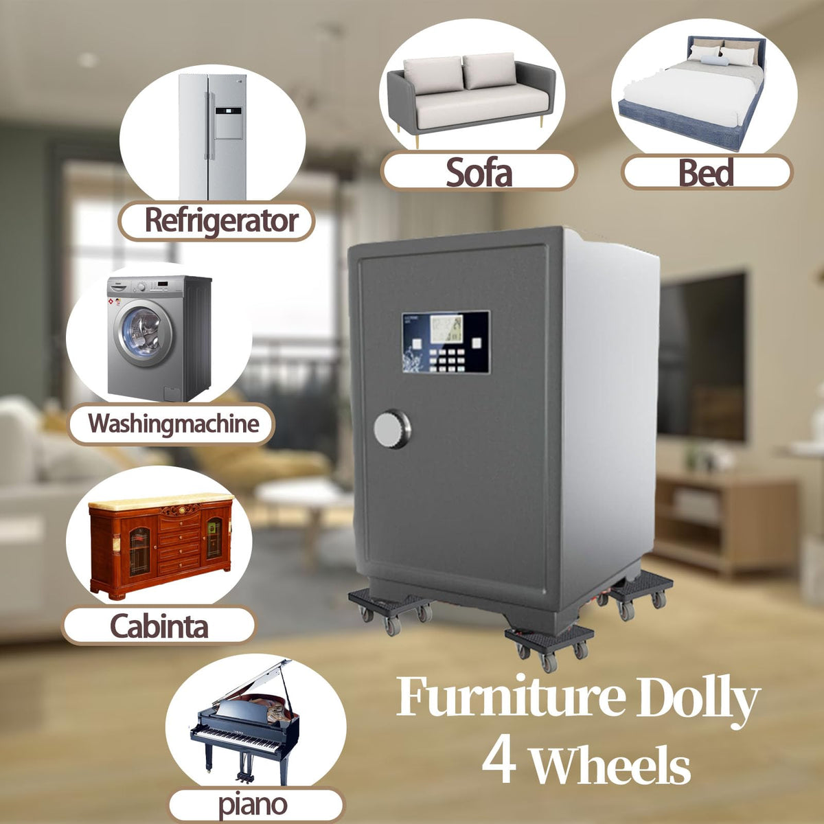 DMLENGOIN floor-friendly movers protect hardwood, tile, and carpet surfaces.