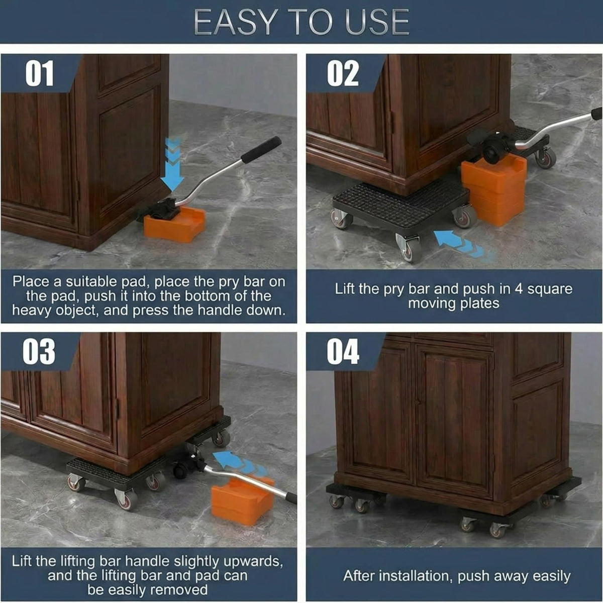 DMLENGOIN furniture lifter tool set includes four dollies and a pry bar.