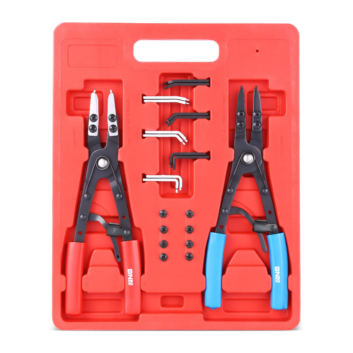 DNA Motoring 2pc 10in heavy-duty multi-angle snap-ring pliers with case for easy storage