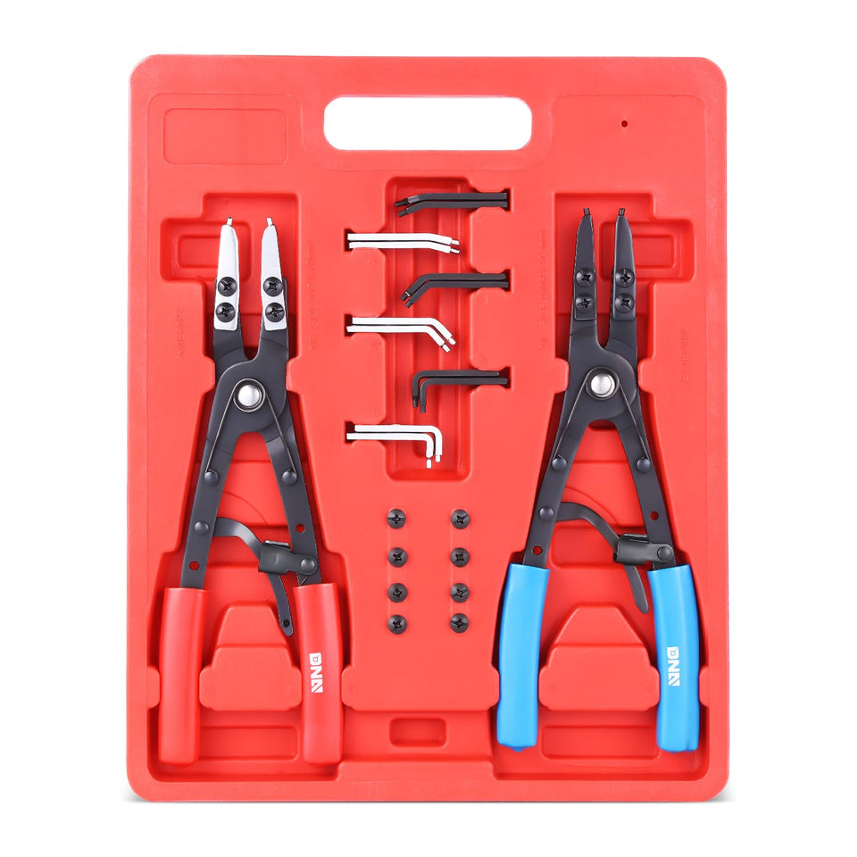 DNA Motoring 2pc 10in heavy-duty multi-angle snap-ring pliers with case for easy storage