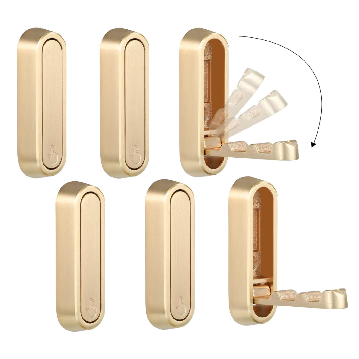 Dntorx folding coat hooks in gold, 6-pack, space-saving entryway organizer.