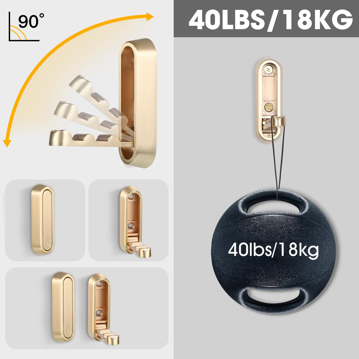 Dntorx folding wall hooks gold close-up showing durable zinc alloy