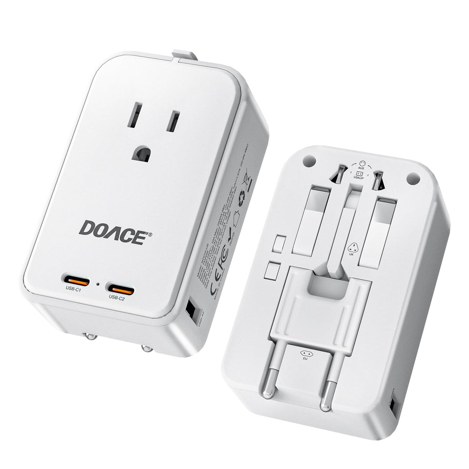 DOACE Pico Travel Adapter PD45W with built-in country plugs for worldwide use.