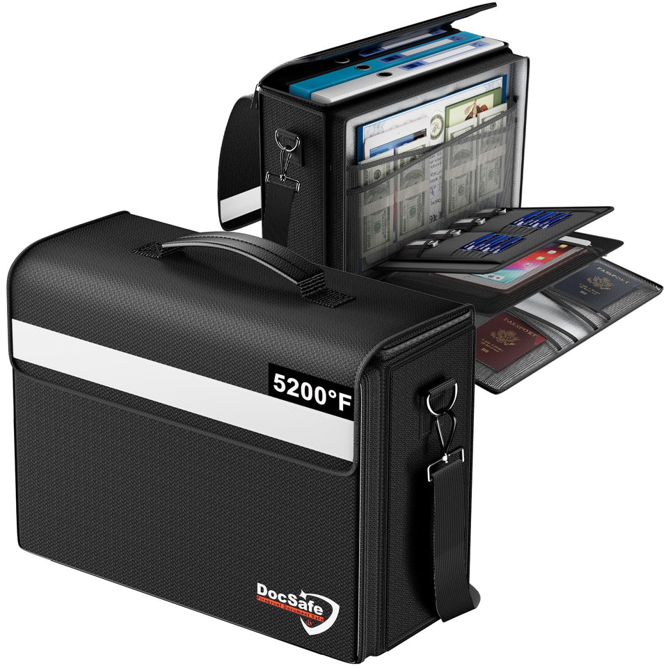 DocSafe large-opening fireproof bag for quick access to documents.