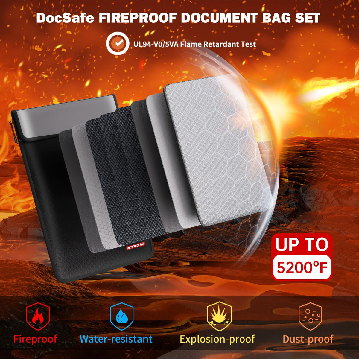 DocSafe fireproof organizer travel case neatly stores passports, contracts, and valuables