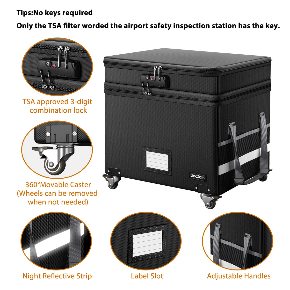 DocSafe box supports hanging folders for flexible office organization.