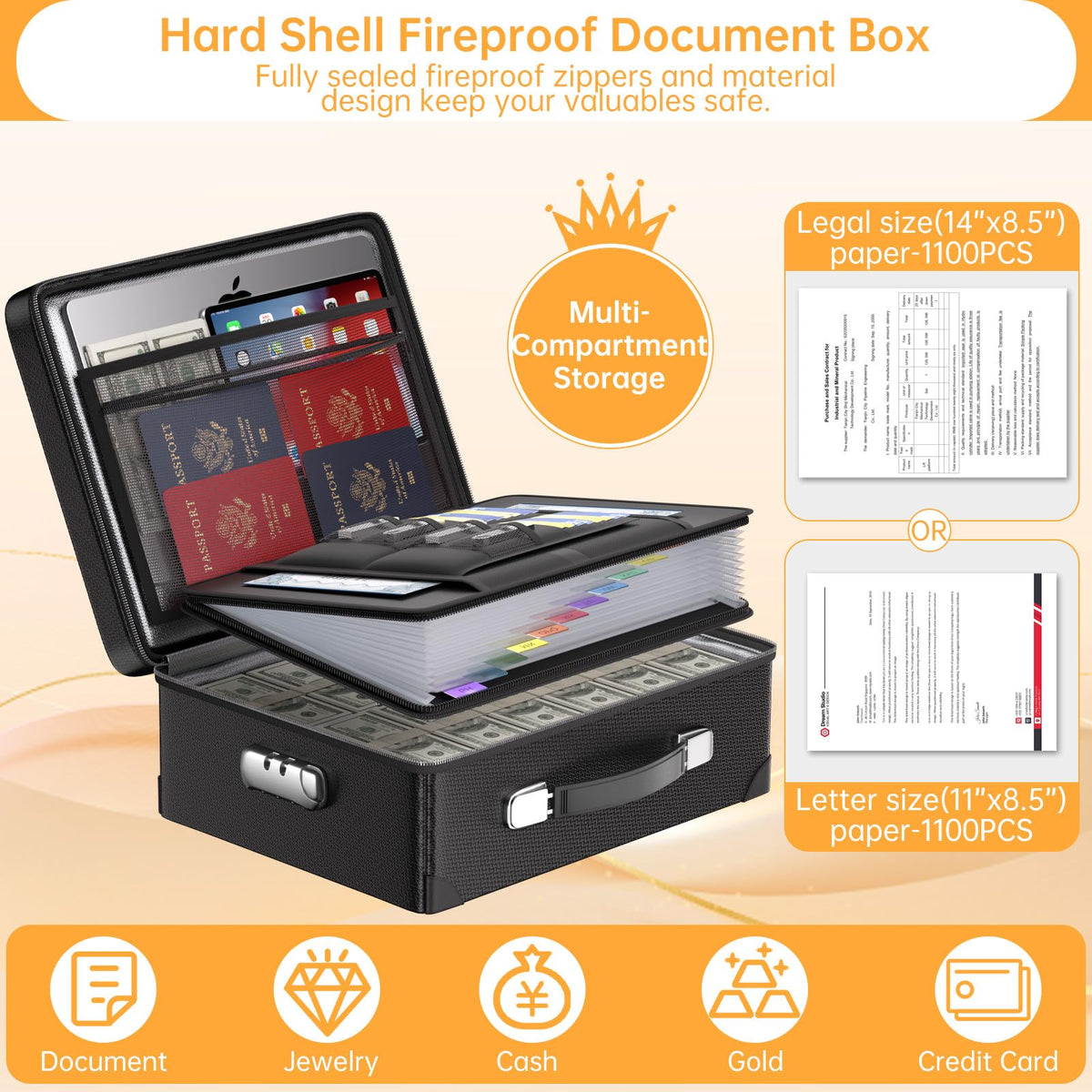 DocSafe removable 13-pocket folder helps neat, quick access.