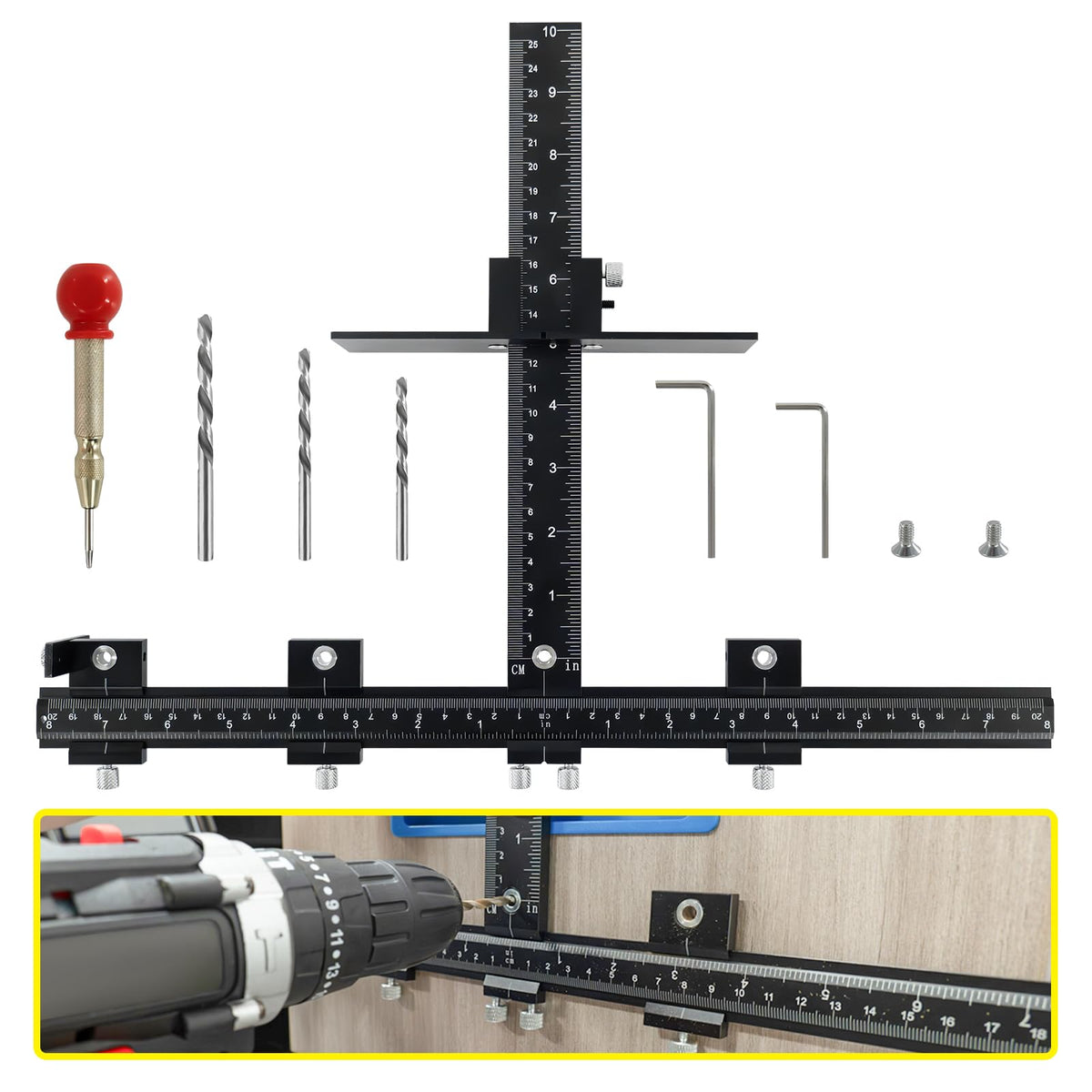 DOCXCDO cabinet hardware jig with aluminum body enables precise installations.