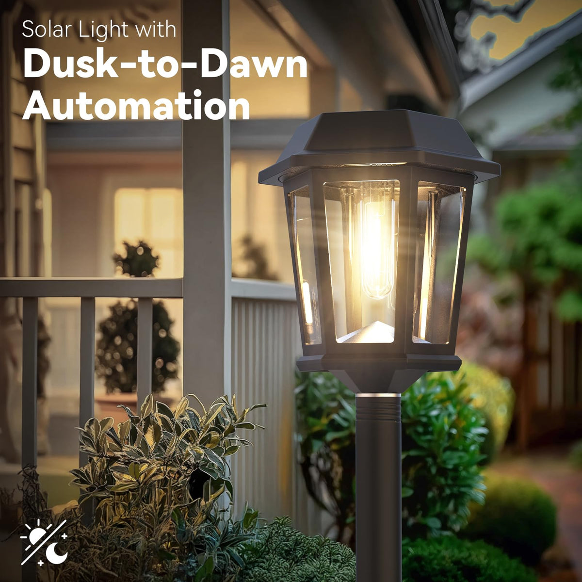 Doeslag 63-inch solar pole light enhances yard decor with tall decorative presence.