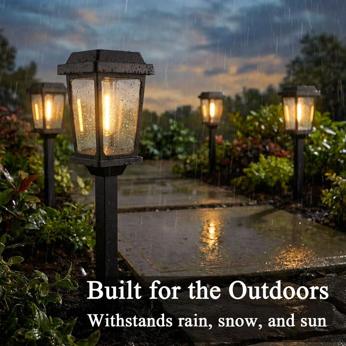 DOESLAG weatherproof stakes resist weather for year-round outdoor use.
