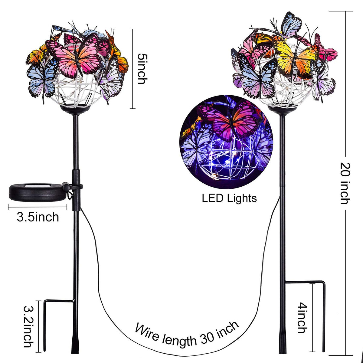 Doingart butterfly stake lights illuminate paths with 18 lifelike butterflies at night