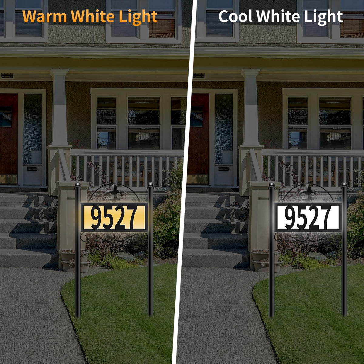 Closeup of DoinMaster solar metal address sign panel with legible digits