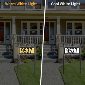 Closeup of DoinMaster solar metal address sign panel with legible digits
