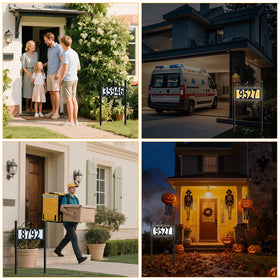 DoinMaster address sign warm white mode lighting along walkway