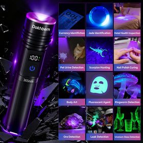 Dokhbem 365nm UV flashlight includes accessories for immediate use.