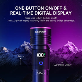 Dokhbem 365nm UV flashlight USB-C charging enables quick recharges on the go.