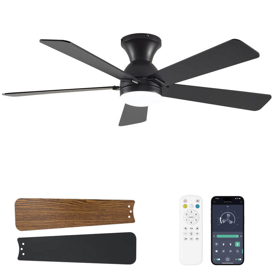 Dolavast 48-inch ceiling fan with light in front view for bright ambient lighting