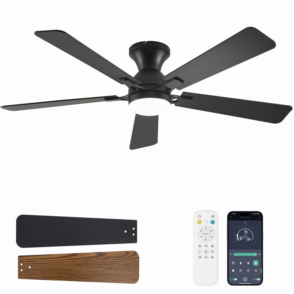 Dolavast 52-inch fan with light front view, quiet cooling for bedrooms.