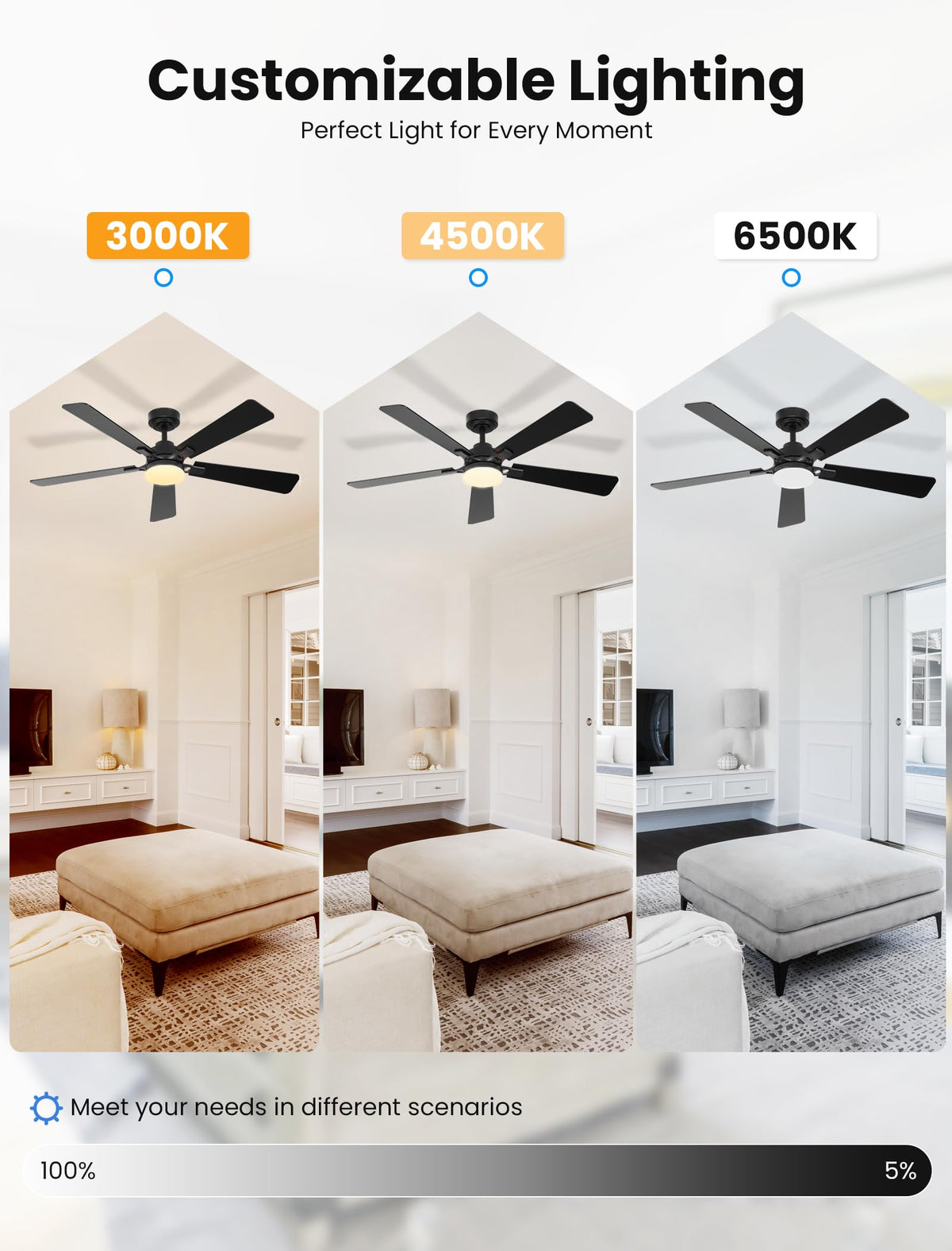 Dolavast black ceiling fan suits bedrooms and living rooms.
